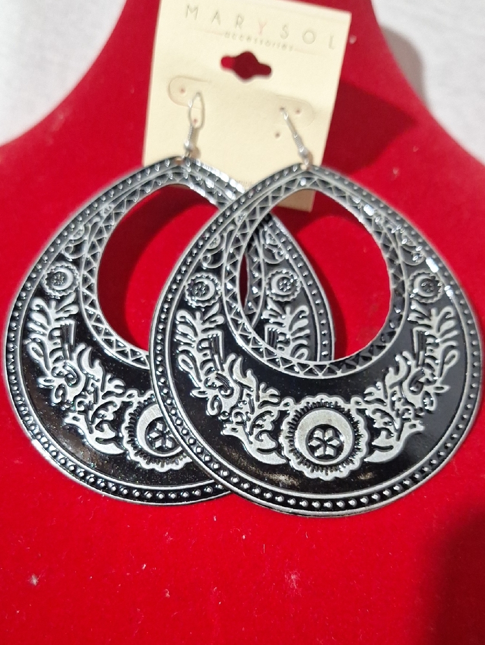 Silver-Tone Filigree Teardrop Earrings